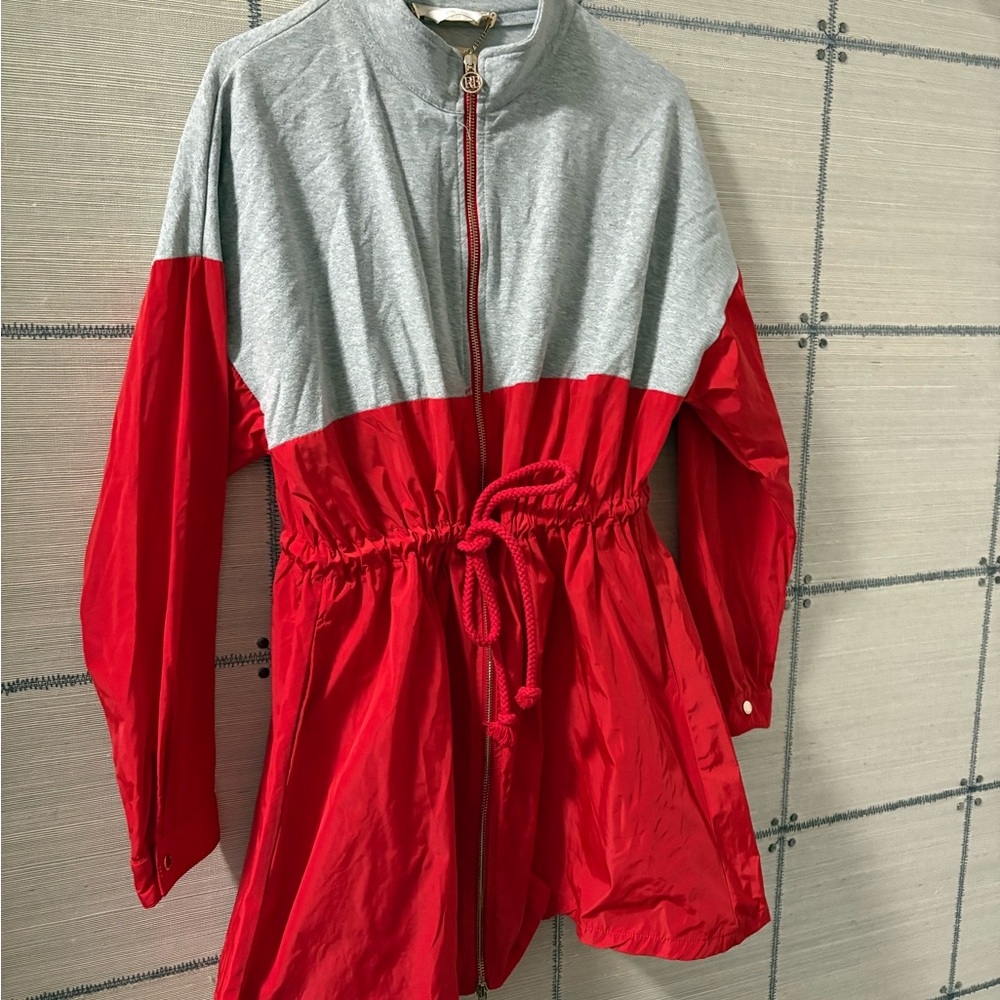 Italian Red And Gray Zip-Up Wind Breaker Jacket